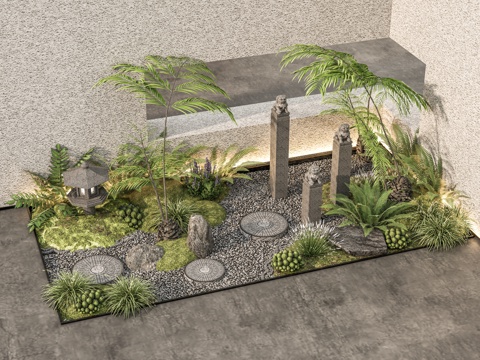  新中式假山水景 景观小品 庭院景观 树 户外3d模型3d模型 