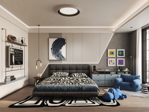 现代科技风儿童房儿子房su模型