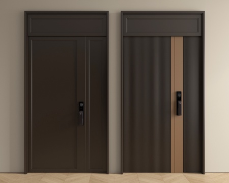 现代平开门 子母门 入户门 防盗门 指纹锁门su模型