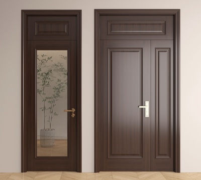 中式实木门 入户门 玻璃平开门 子母门 卧室门 厨卫门su模型