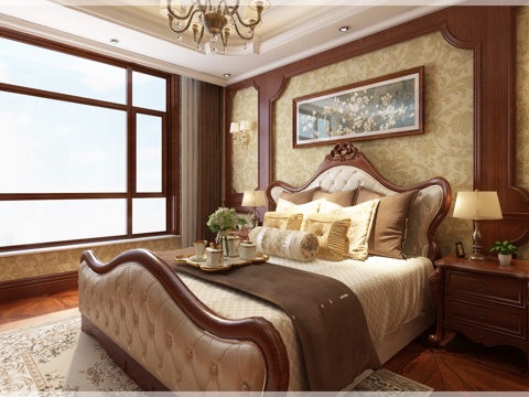  美式卧室挂画床具台灯壁灯3d模型 