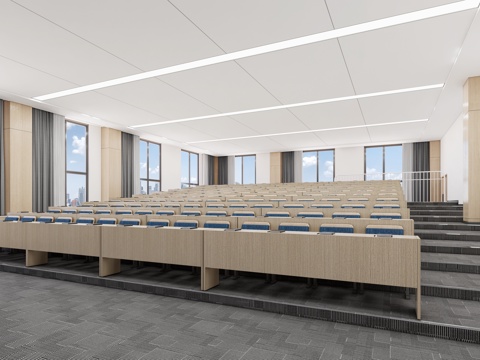 现代教室_阶梯教室_多媒体教室_报告厅_学校教室_教室桌椅su模型