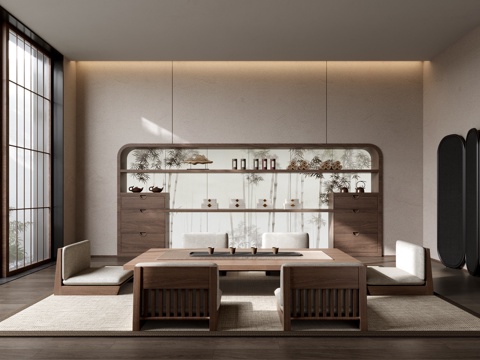  新中式榻榻米茶室3d模型 