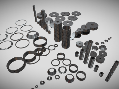 现代五金件 齿轮 金属零件 齿轮组和su模型