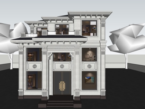 中式别墅大宅su模型