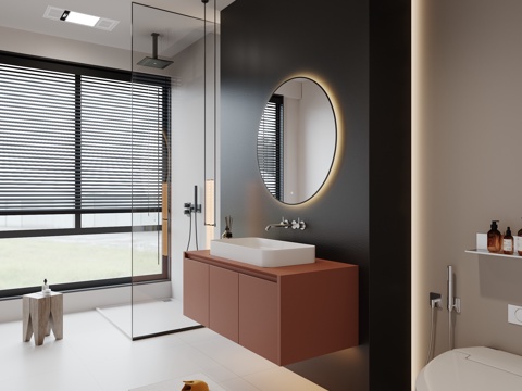 现代卫生间 马桶 花洒 洗手台 镜柜su模型