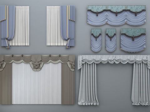  简欧现代欧式布艺窗帘窗纱组合 欧式窗帘窗纱组合 现代中式3d模型 