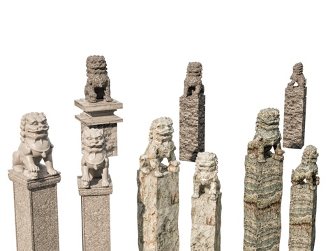  中式抱鼓石 拴马桩 石狮子 拴马柱 石雕摆件 门枕石 景观小3d模型 