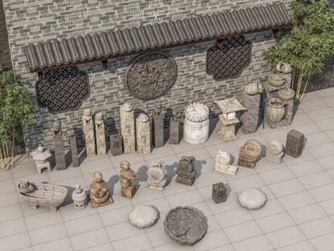  中式抱鼓石 拴马桩 石狮子 拴马柱 石雕摆件 门枕石 景观小3d模型 