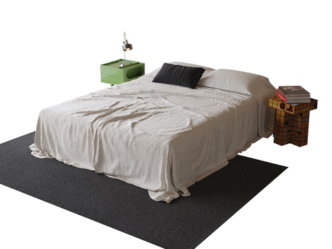  现代无靠背床 双人床 地毯 床头柜3d模型 