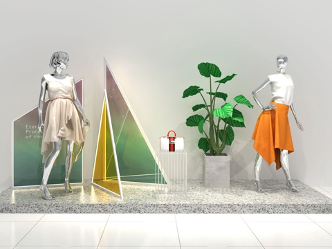 现代女装橱窗陈列DP点su模型