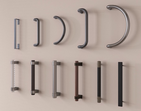 现代门把手  金属门把手 柜门拉手su模型