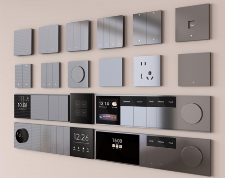 现代开关 插座组合 智能控制面板su模型