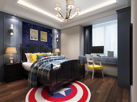  美式卧室3d模型 