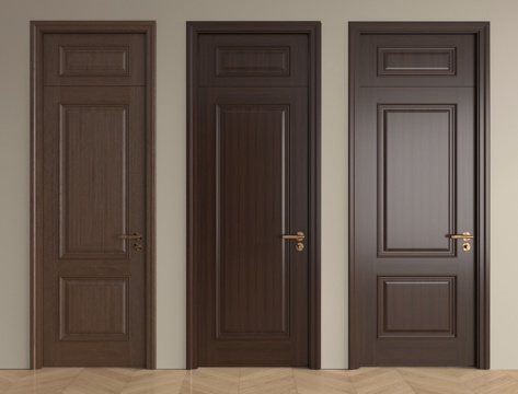 中式单开门 实木门 卧室门su模型