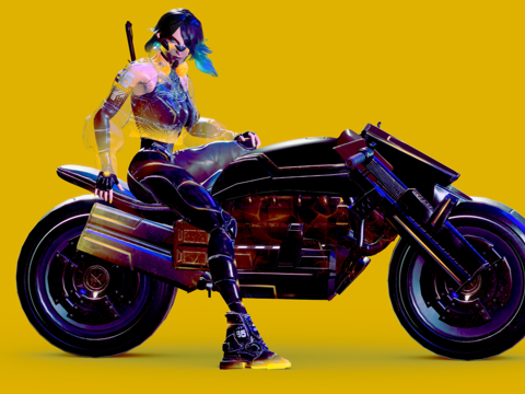 未来感摩托车 炫酷摩托骑手 摩托 赛博朋克装扮su模型