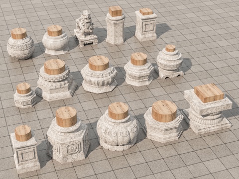  中式抱鼓石 拴马桩 石狮子 拴马柱 石雕摆件 门枕石 景观小3d模型 