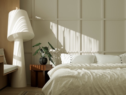  现代卧室 双人床 落地灯 地毯3d模型 