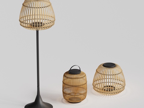 现代亚蒂 户外庭院花园灯具 高杆灯 落地灯 氛围灯 竹编灯su模型