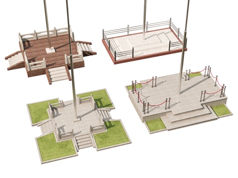  现代旗杆旗台 升旗台 旗杆 学校升旗台 国旗 企业旗台3d模型 