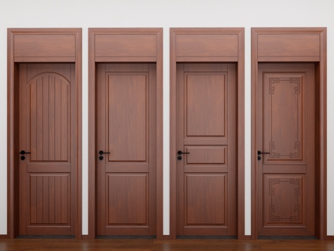 新中式房门组合 单开门 卧室门 实木门 室内门 门楣 门头板su模型