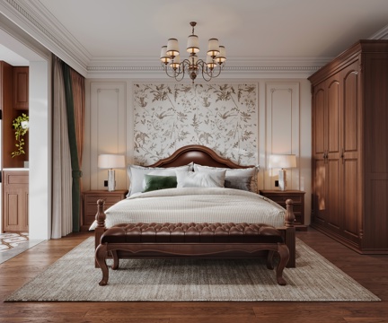  美式主卧室3d模型 