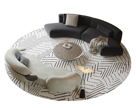 现代沙发茶几 弧形沙发 圆形地毯su模型