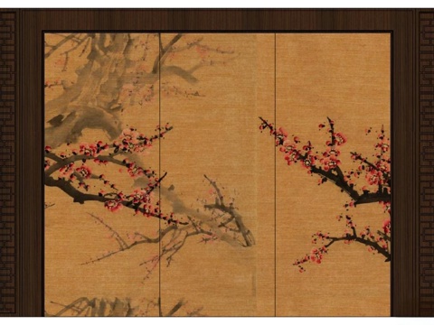 屏风，实木屏风 新中式屏风 隔断屏风su模型