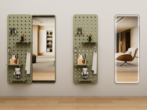 现代隐形全身镜 镜子 穿衣镜 一体推拉全身镜 洞洞板su模型