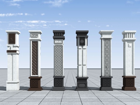 中式罗马柱3d模型 