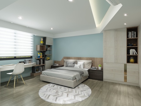  现代男孩儿童房 现代女孩房床 玩具 书桌椅3D模型下载3d模型 