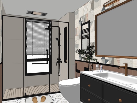 中古卫生间 马桶 花洒 洗手台 镜柜su模型