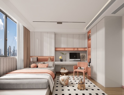 现代榻榻米卧室  女孩房su模型