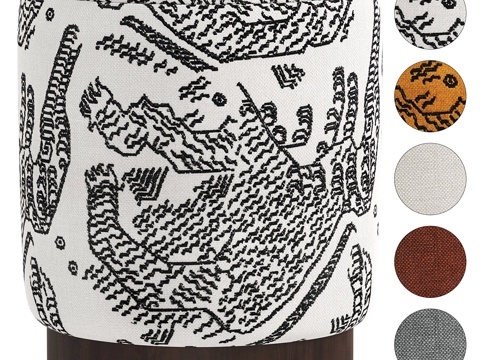  新中式布艺圆凳3d模型 