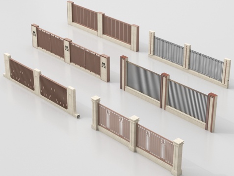 现代庭院围栏 围墙 小区围墙 庭院围墙 别墅围墙su模型