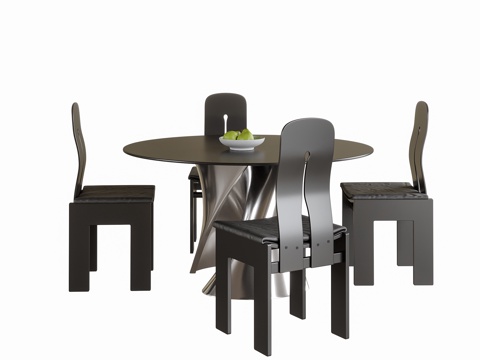 现代餐桌椅 圆形餐桌 餐椅su模型