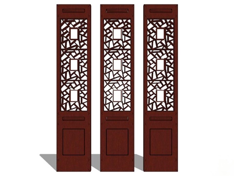 屏风，实木屏风 新中式屏风 隔断屏风su模型