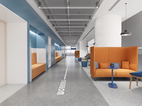 现代公司过道   艺术楼道   走廊su模型