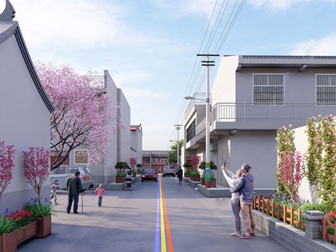 新中式美丽乡村街道 乡村自建房su模型