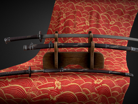 中式刀具组合 日本刀 刀剑su模型