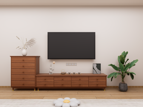 中古风客厅电视柜 地柜式 斗柜 木材 矮柜 装饰柜su模型