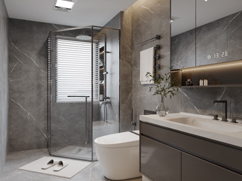 现代卫生间 马桶 花洒 洗手台 镜柜su模型