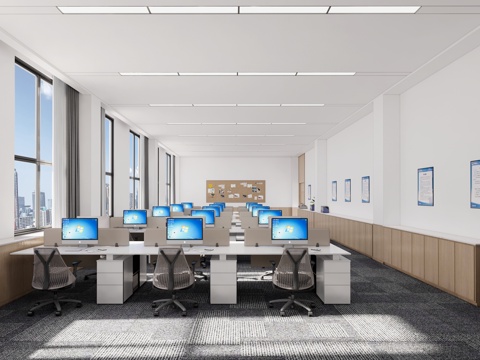 现代办公室_办公区_工作室_多人办公室su模型