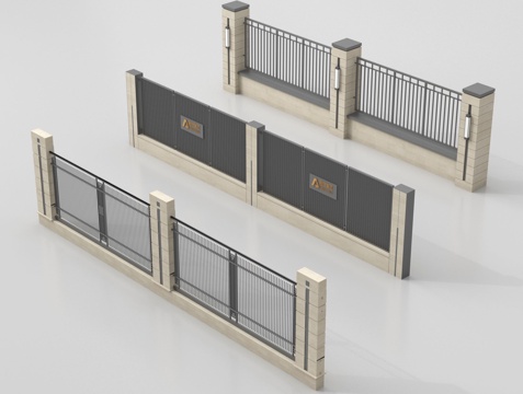  现代庭院围栏 围墙 小区围墙 庭院围墙 别墅围墙3d模型 