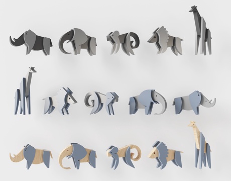  现代木质卡通动物玩具 大象玩具 猴子玩具 长颈鹿玩具 犀3d模型 