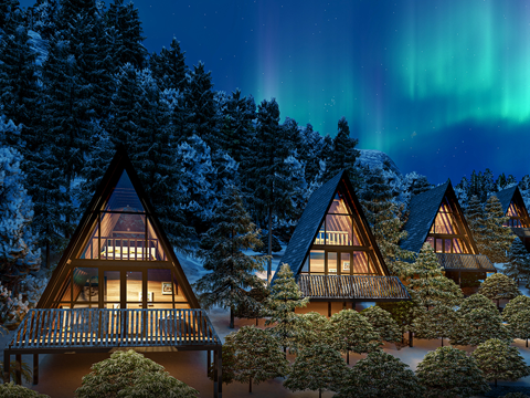 现代户外网红三角木屋 民宿酒店su模型