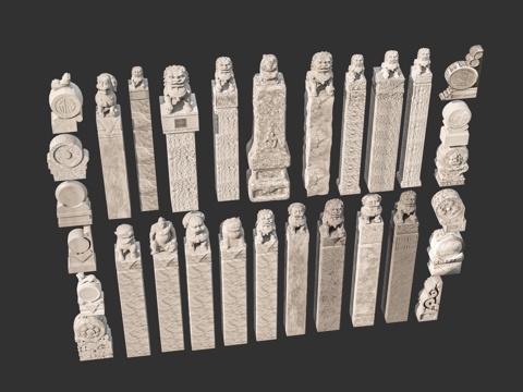  中式抱鼓石 拴马桩 石狮子 拴马柱 石雕摆件 门枕石 景观小3d模型 