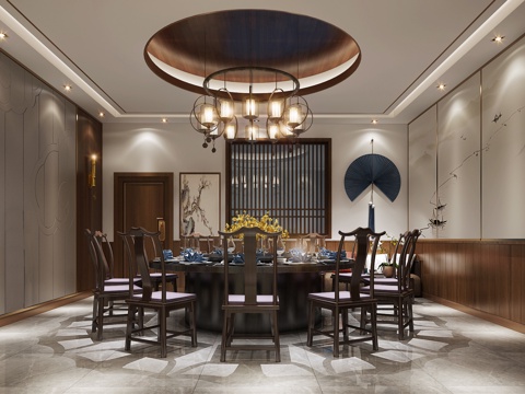  中式新中式餐饮包间3d模型 