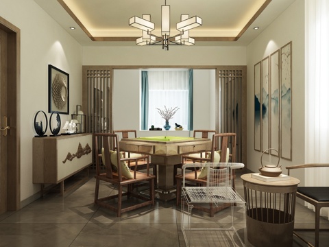  新中式现代新中式包厢休闲室休息室3d模型 