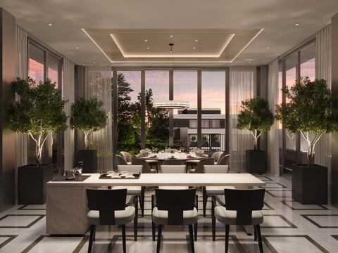  现代餐厅 屋顶餐厅 新中式餐厅3d模型 